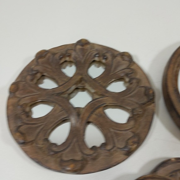 Set of 3 Ornate Round Framed Mirror Wall Decor Bronze Heavy Resin 1980's 6" - Picture 2 of 6